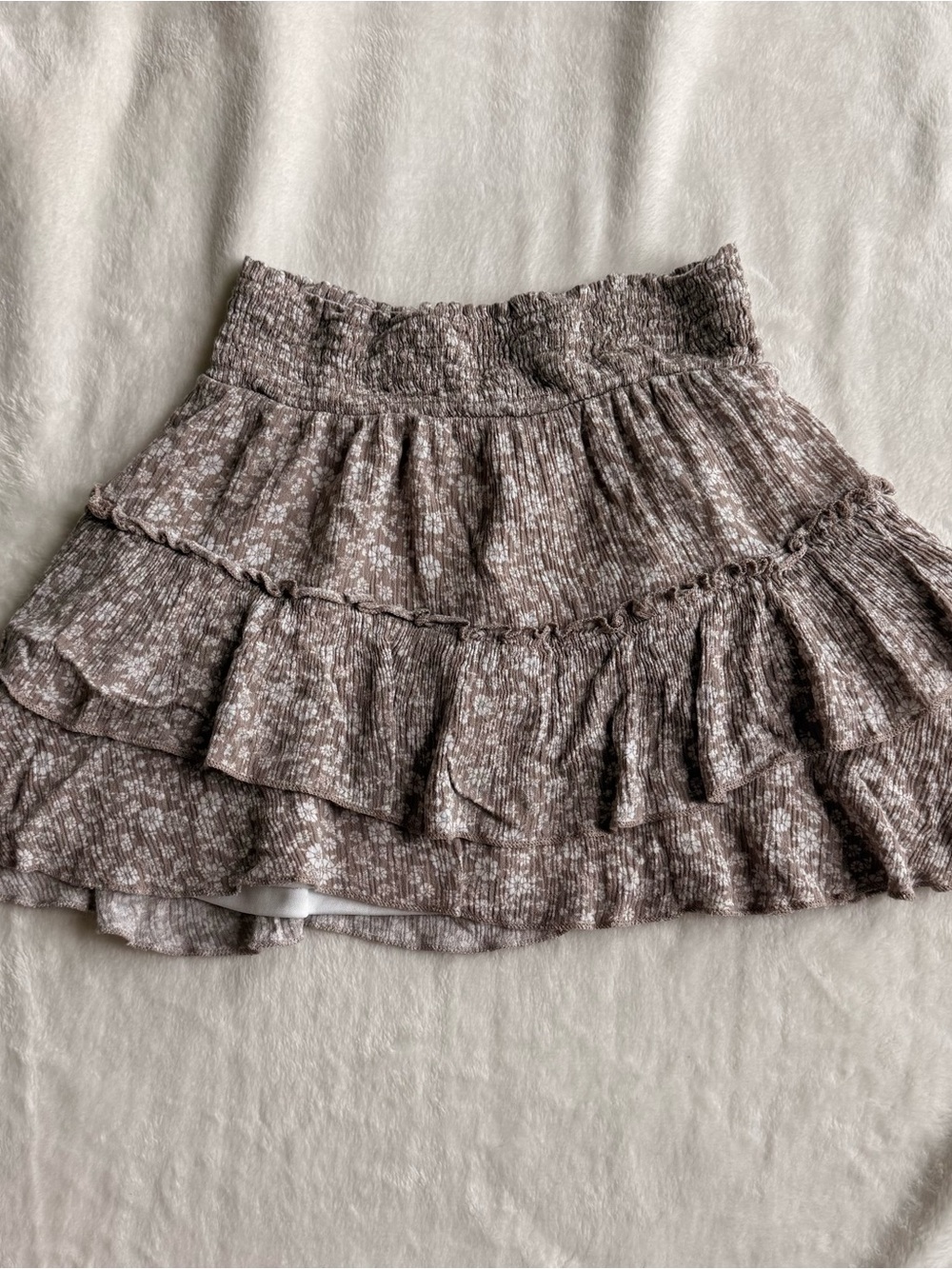 Altar'd State Taupe Floral Ruffle Mini Skirt